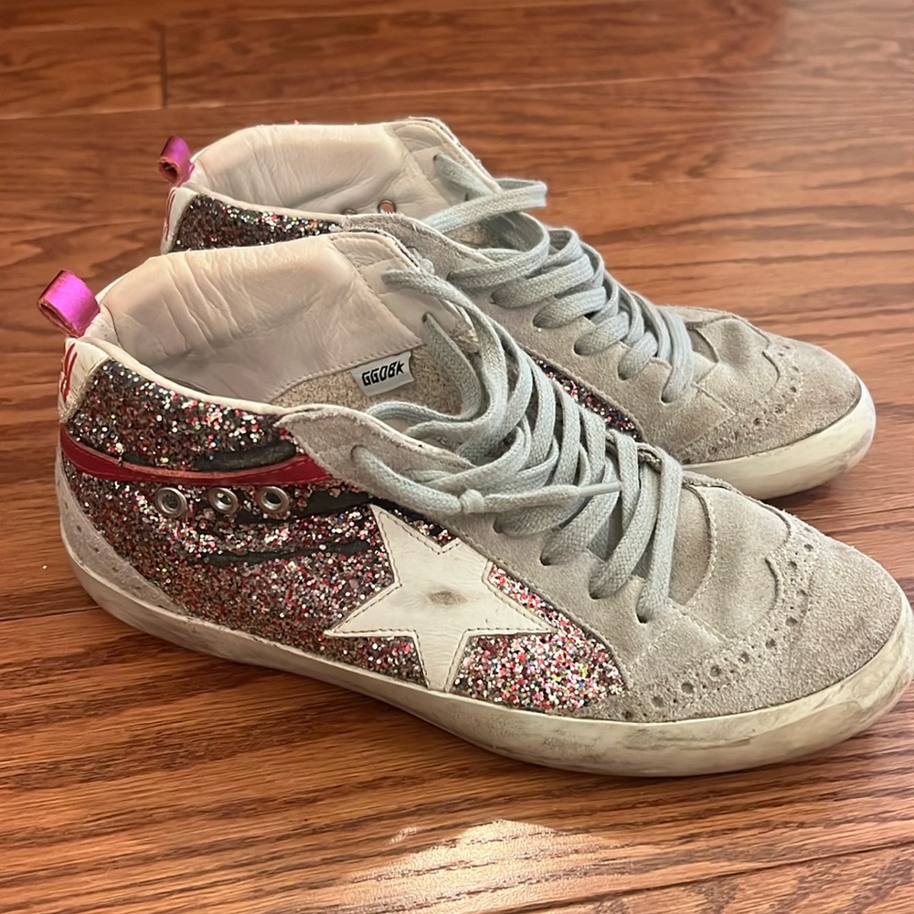 Golden Goose Pink sparkly Mid Stars. Size 38
